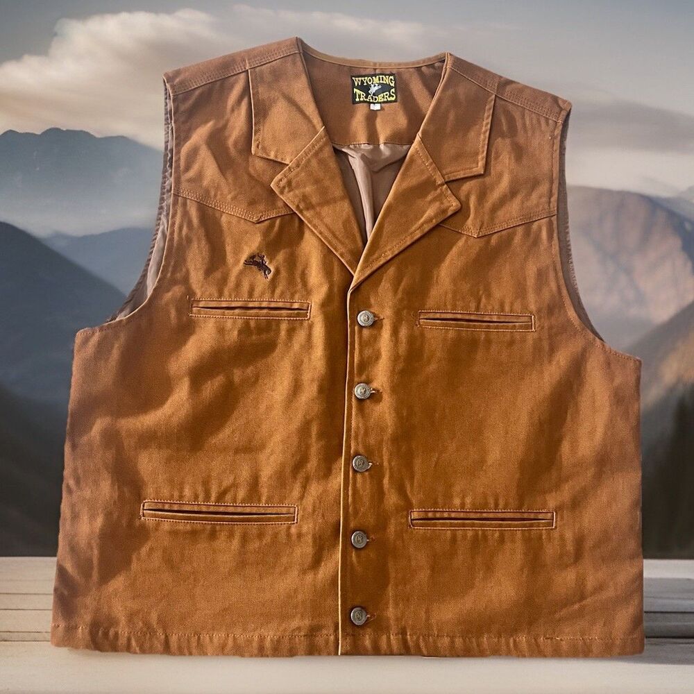 Wyoming Traders Vest Mens L Bronco Canvas Western Cowboy Workwear Utility